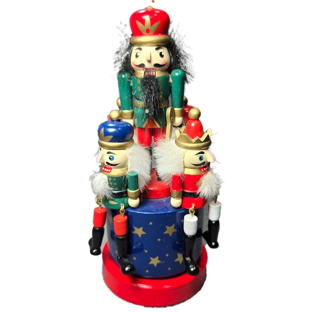 Vintage K&K Wooden Nutcracker Rotating Music Box 29-990 Plays March Christmas